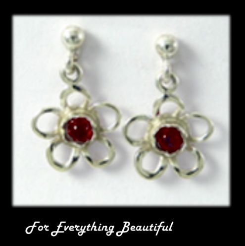 Image 0 of Kokkaloorie Daisy Garnet Sterling Silver Drop Earrings