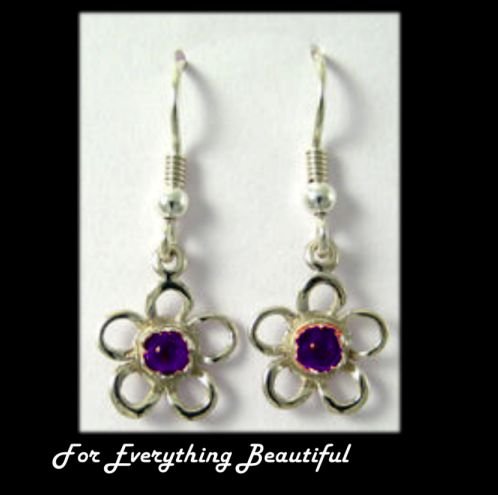 Image 0 of Kokkaloorie Daisy Amethyst Sterling Silver Hook Earrings