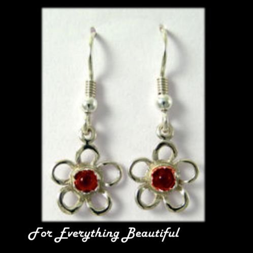 Image 0 of Kokkaloorie Daisy Garnet Sterling Silver Hook Earrings