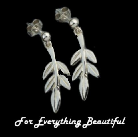 Image 0 of Rowan Tree Leaf Design Drop Sterling Silver Earrings