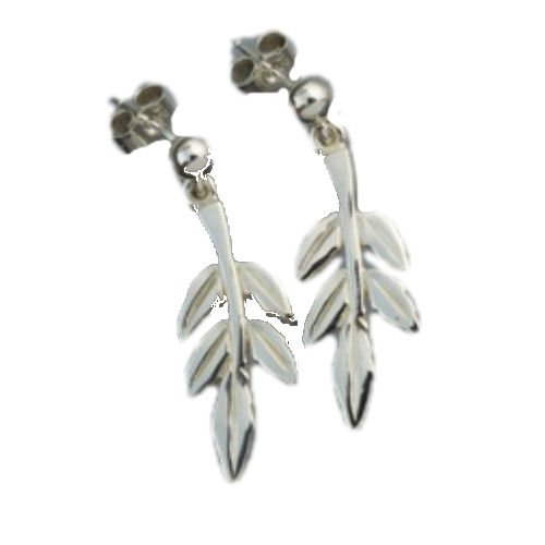 Image 1 of Rowan Tree Leaf Design Drop Sterling Silver Earrings