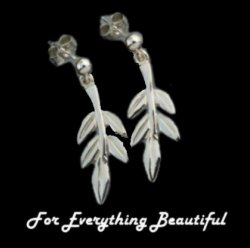 Rowan Tree Leaf Design Drop Sterling Silver Earrings