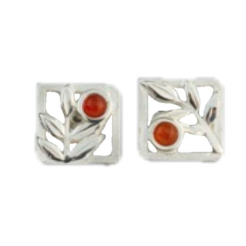 Image 1 of Rowan Tree Leaf Square Cornelian Sterling Silver Earrings