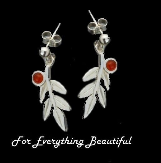 Image 0 of Rowan Tree Leaf Cornelian Drop Sterling Silver Earrings