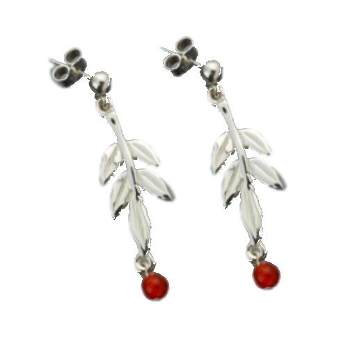 Image 1 of Rowan Tree Leaf Cornelian Bead Drop Sterling Silver Earrings