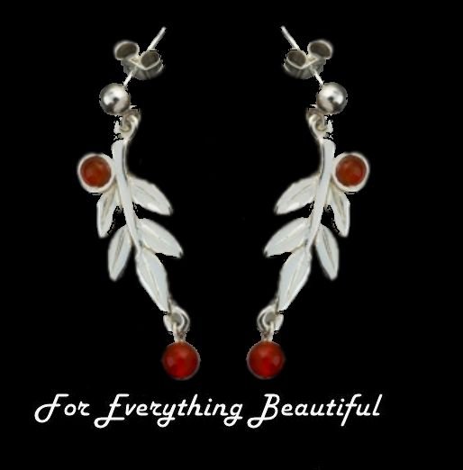 Image 0 of Rowan Tree Leaf Double Cornelian Sterling Silver Earrings