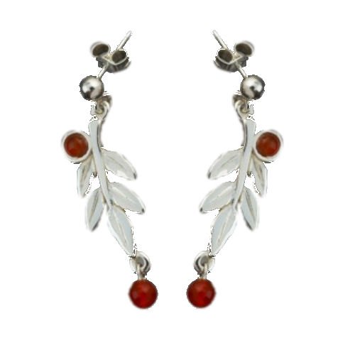 Image 1 of Rowan Tree Leaf Double Cornelian Sterling Silver Earrings