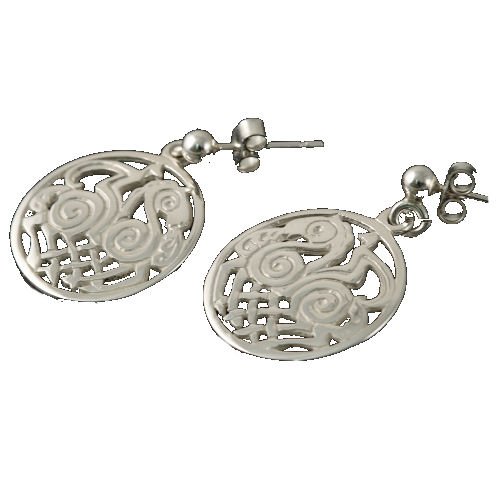 Image 1 of Sleipnir Circular Design Drop Small Sterling Silver Earrings
