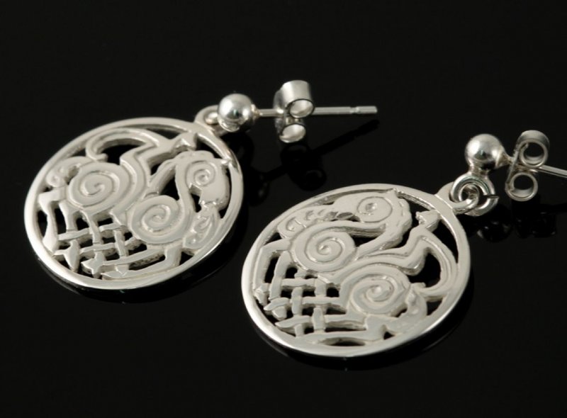 Image 2 of Sleipnir Circular Design Drop Small Sterling Silver Earrings