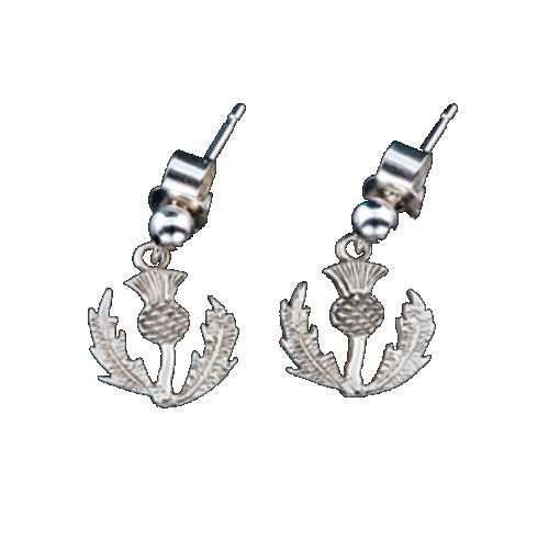 Image 1 of Scotland Thistle Floral Emblem Design Sterling Silver Drop Earrings 