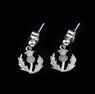 Image 2 of Scotland Thistle Floral Emblem Design Sterling Silver Drop Earrings 