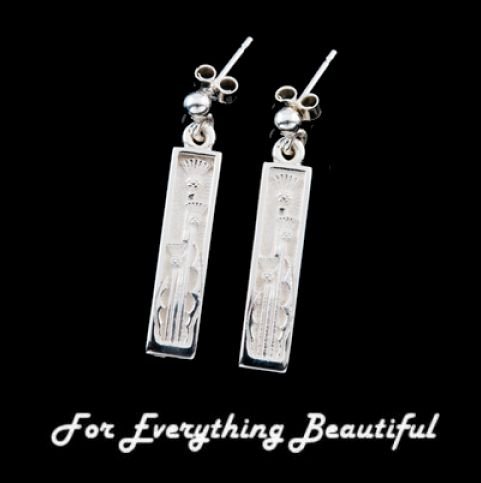 Image 0 of Thistle Rectangular Design Drop Sterling Silver Earrings 