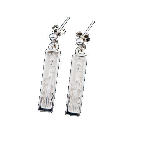 Image 1 of Thistle Rectangular Design Drop Sterling Silver Earrings 