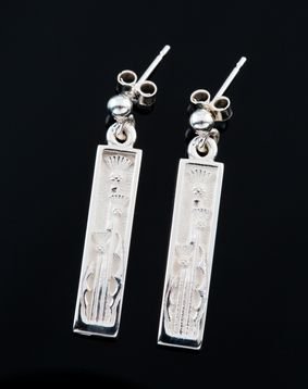 Image 2 of Thistle Rectangular Design Drop Sterling Silver Earrings 