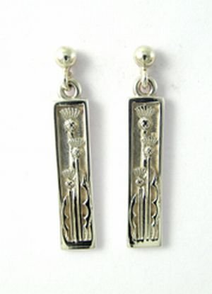 Image 3 of Thistle Rectangular Design Drop Sterling Silver Earrings 