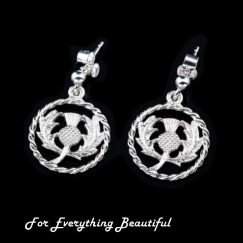 Image 0 of Thistle Twist Wire Design Circular Sterling Silver Drop Earrings 