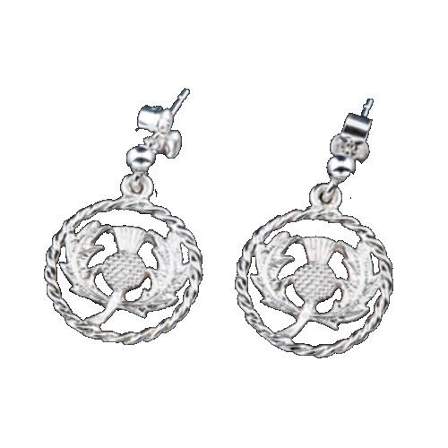 Image 1 of Thistle Twist Wire Design Circular Sterling Silver Drop Earrings 