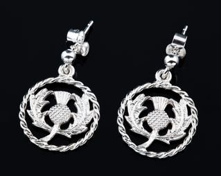 Image 2 of Thistle Twist Wire Design Circular Sterling Silver Drop Earrings 