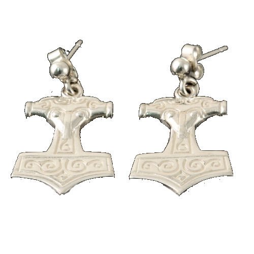 Image 1 of Thors Hammer Design Sterling Silver Drop Earrings 