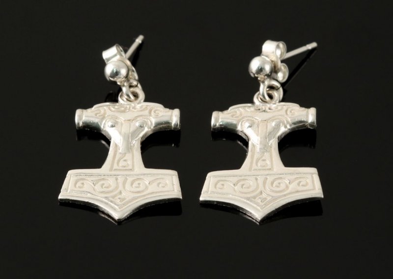 Image 2 of Thors Hammer Design Sterling Silver Drop Earrings 