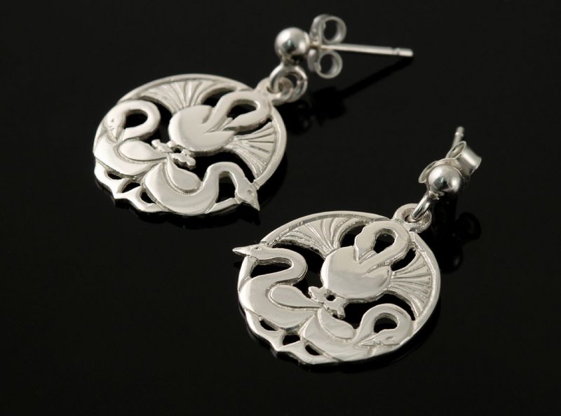 Image 2 of Three Nornes Norse Design Drop Small Sterling Silver Earrings 