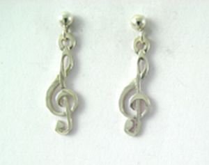 Image 3 of Treble Clef Design Musical Note Drop Small Sterling Silver Earrings