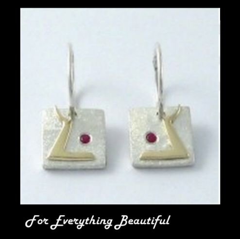 Image 0 of Hairst Blinks Red Ruby Stone Yellow Gold Detail Sterling Silver Earrings