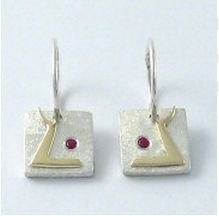 Image 1 of Hairst Blinks Red Ruby Stone Yellow Gold Detail Sterling Silver Earrings