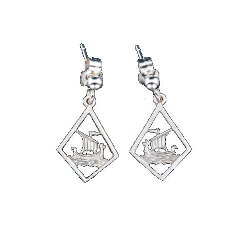 Image 1 of Viking Long Ship Diamond Design Small Drop Sterling Silver Earrings 