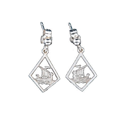 Image 1 of Viking Long Ship Diamond Design Small Drop Sterling Silver Earrings 