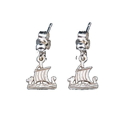 Image 1 of Viking Ship Design Small Drop Sterling Silver Earrings 