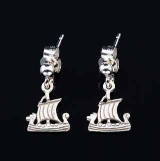 Image 2 of Viking Ship Design Small Drop Sterling Silver Earrings 