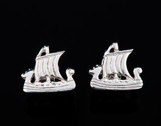 Image 2 of Viking Ship Design Norse Small Sterling Silver Stud Earrings 