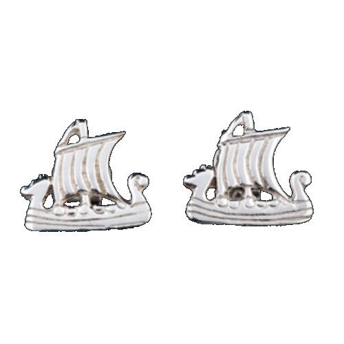 Image 1 of Viking Ship Design Norse Small Sterling Silver Stud Earrings 