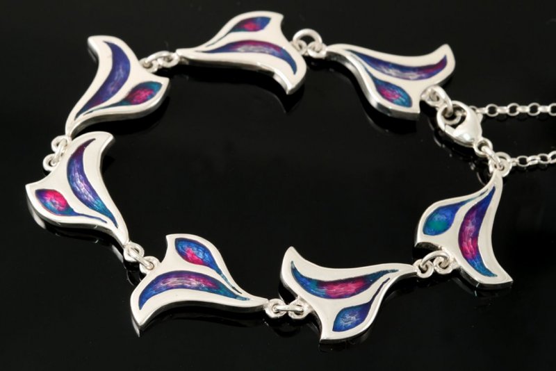 Image 2 of Mirrie Dancers Link Design Northern Lights Enamel Sterling Silver Bracelet