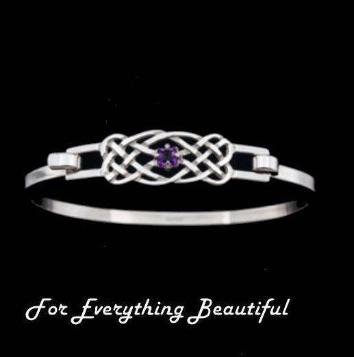 Image 0 of Celtic Knotwork Interlace Purple Amethyst Design Sterling Silver Bangle