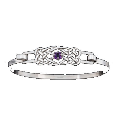Image 1 of Celtic Knotwork Interlace Purple Amethyst Design Sterling Silver Bangle