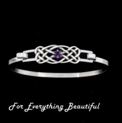 Celtic Knotwork Interlace Purple Amethyst Design Sterling Silver Bangle