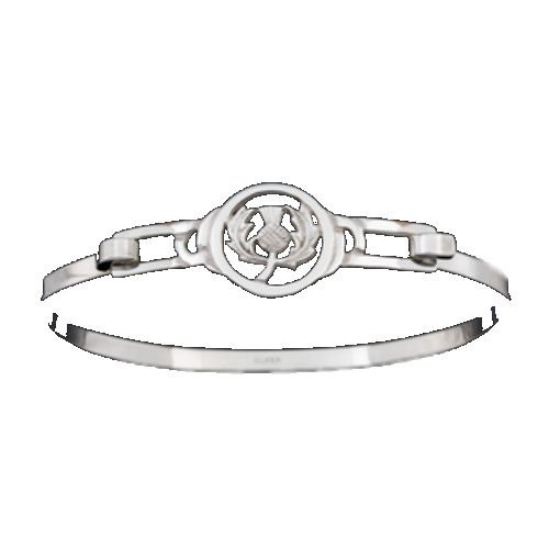 Image 1 of Scotland Thistle Motif Floral Emblem Design Sterling Silver Bangle