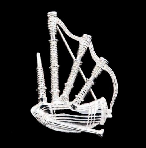 Image 0 of Scotland Bagpipe Musical Instrument Design Large Sterling Silver Brooch