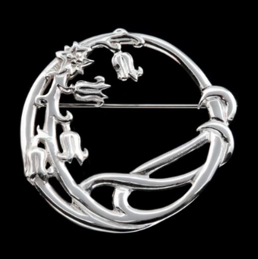 Image 0 of Scottish Bluebells Circular Design Large Sterling Silver Brooch