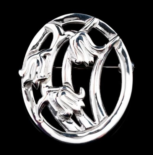 Image 0 of Scottish Bluebells Oval Design Medium Sterling Silver Brooch