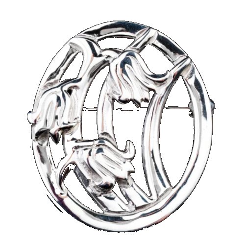 Image 1 of Scottish Bluebells Oval Design Medium Sterling Silver Brooch