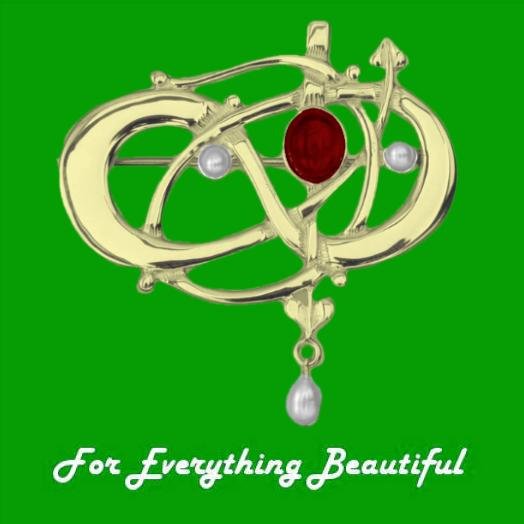 Image 0 of Art Nouveau Garnet Pearl 9K Yellow Gold Brooch