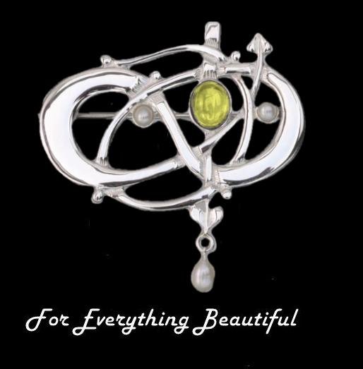 Image 0 of Art Nouveau Citrine Pearl Sterling Silver Brooch
