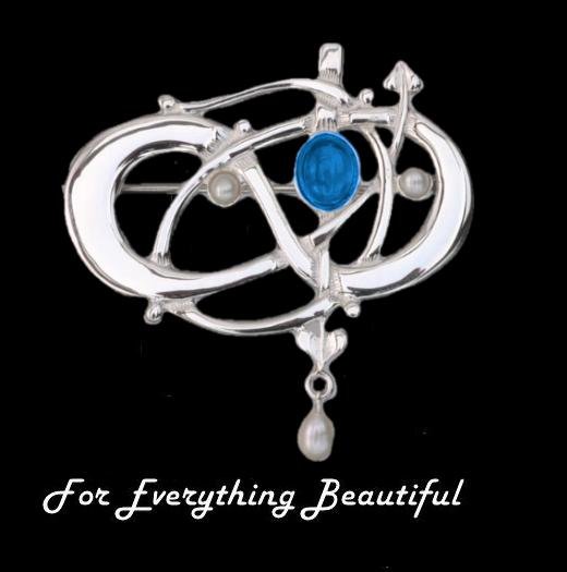 Image 0 of Art Nouveau Labradorite Pearl Sterling Silver Brooch