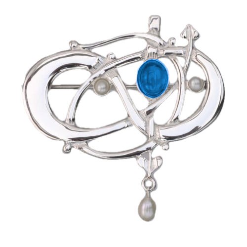 Image 1 of Art Nouveau Labradorite Pearl Sterling Silver Brooch