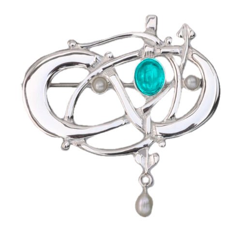 Image 1 of Art Nouveau Turquoise Pearl Sterling Silver Brooch