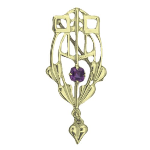 Image 1 of Art Deco Amethyst Oval Design 9K Yellow Gold Brooch