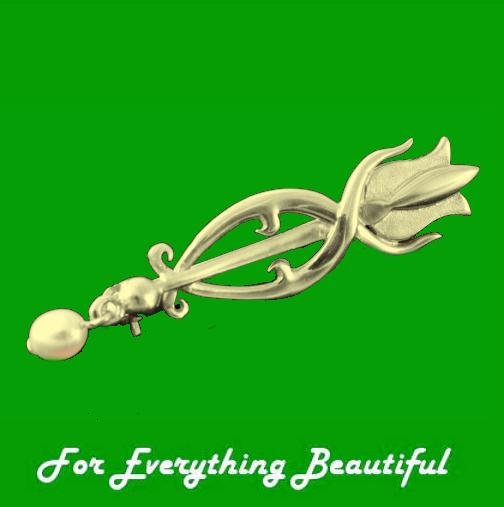 Image 0 of Art Nouveau Tulip with Pearl Design 9K Yellow Gold Brooch